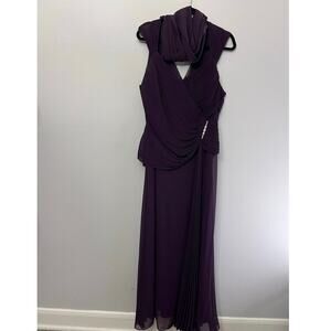 Maroon Evening Gown Sz16 Rhinestones Ruched Sheer Pleated David’s Bridal MOTB